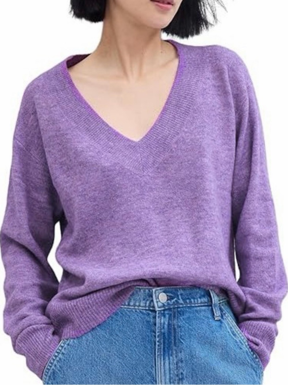 GAP V-Neck Lavender Women's Forever a Cozy oversized Sweater SUPER SOFT